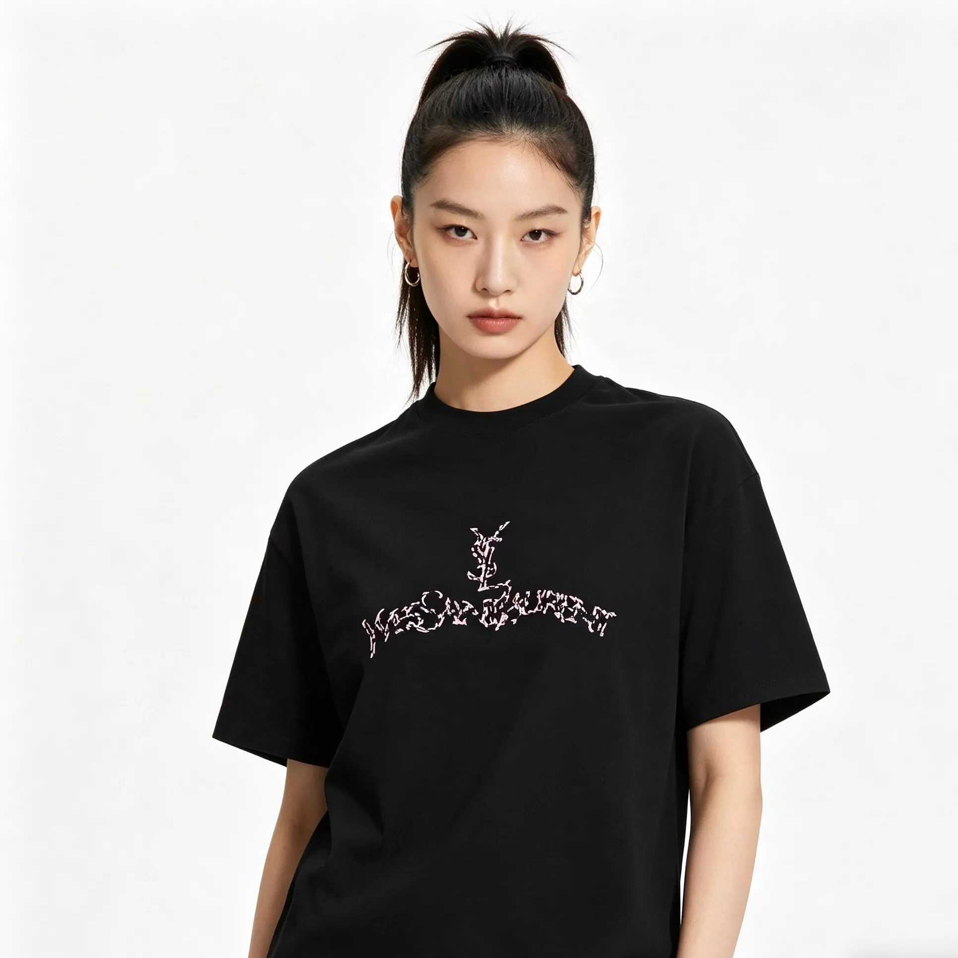 입생로랑 자수 레터링 로고 머서라이즈 반소매 티셔츠 상세 이미지 15