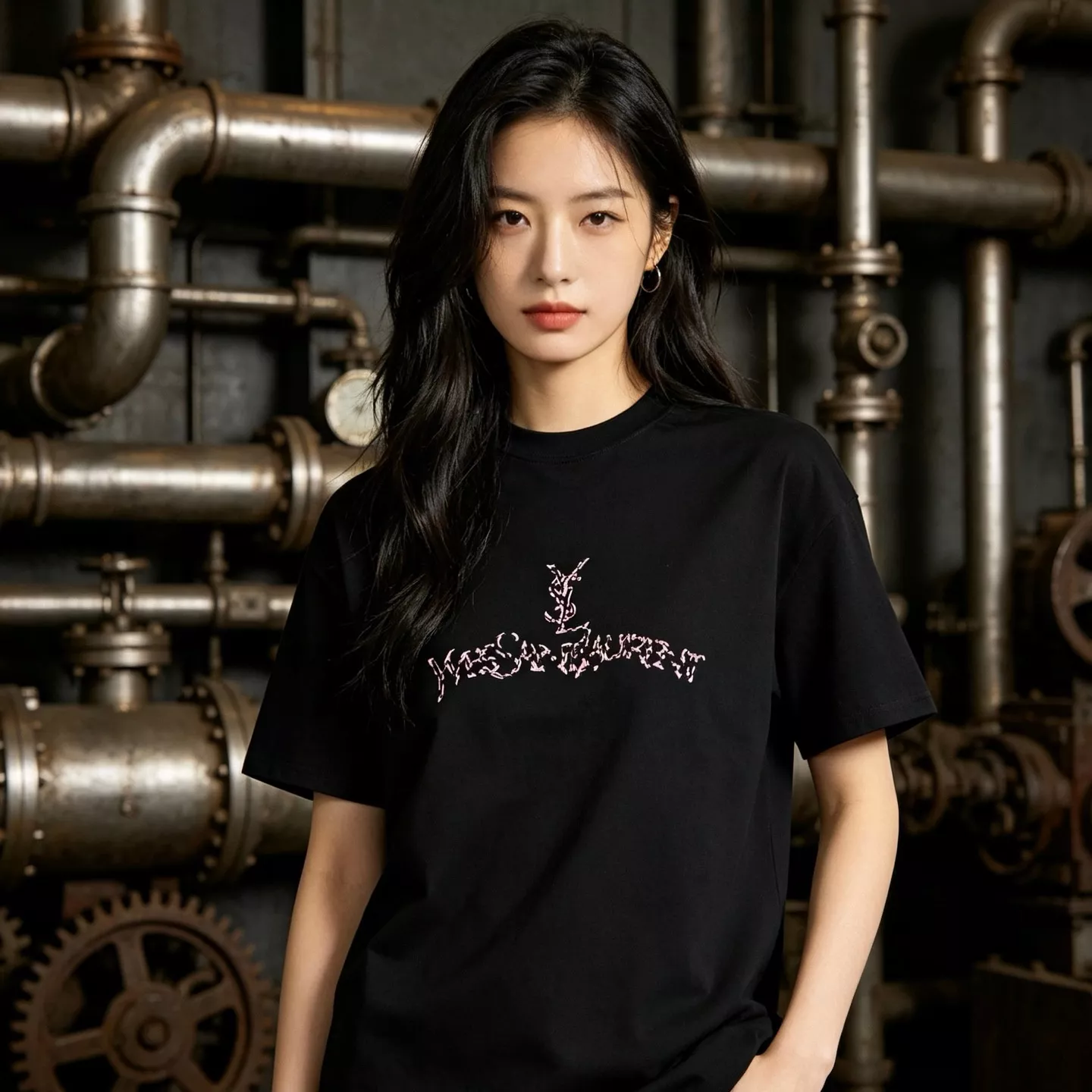 입생로랑 자수 레터링 로고 머서라이즈 반소매 티셔츠 상세 이미지 11