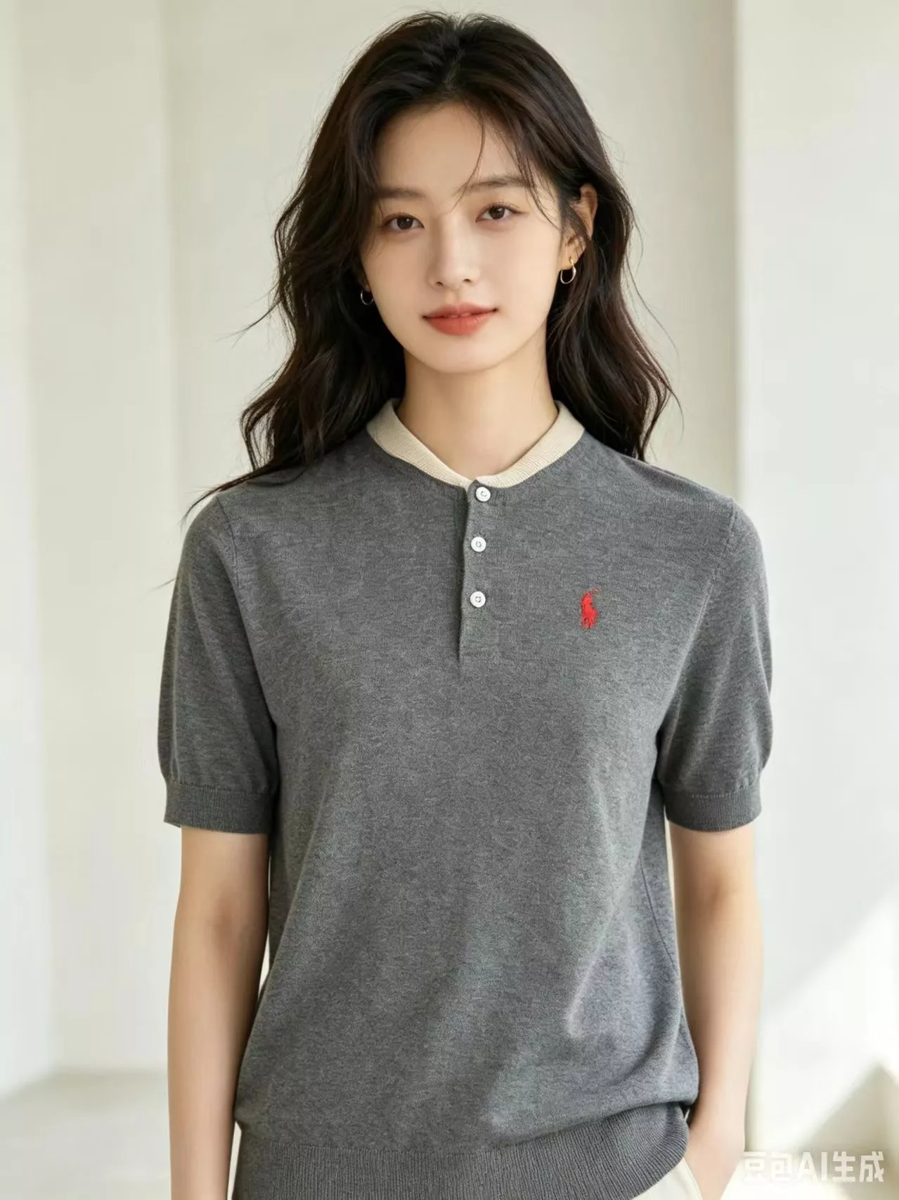 랄프로렌 헨리넥 배색 칼라 반소매 니트 상세 이미지 14