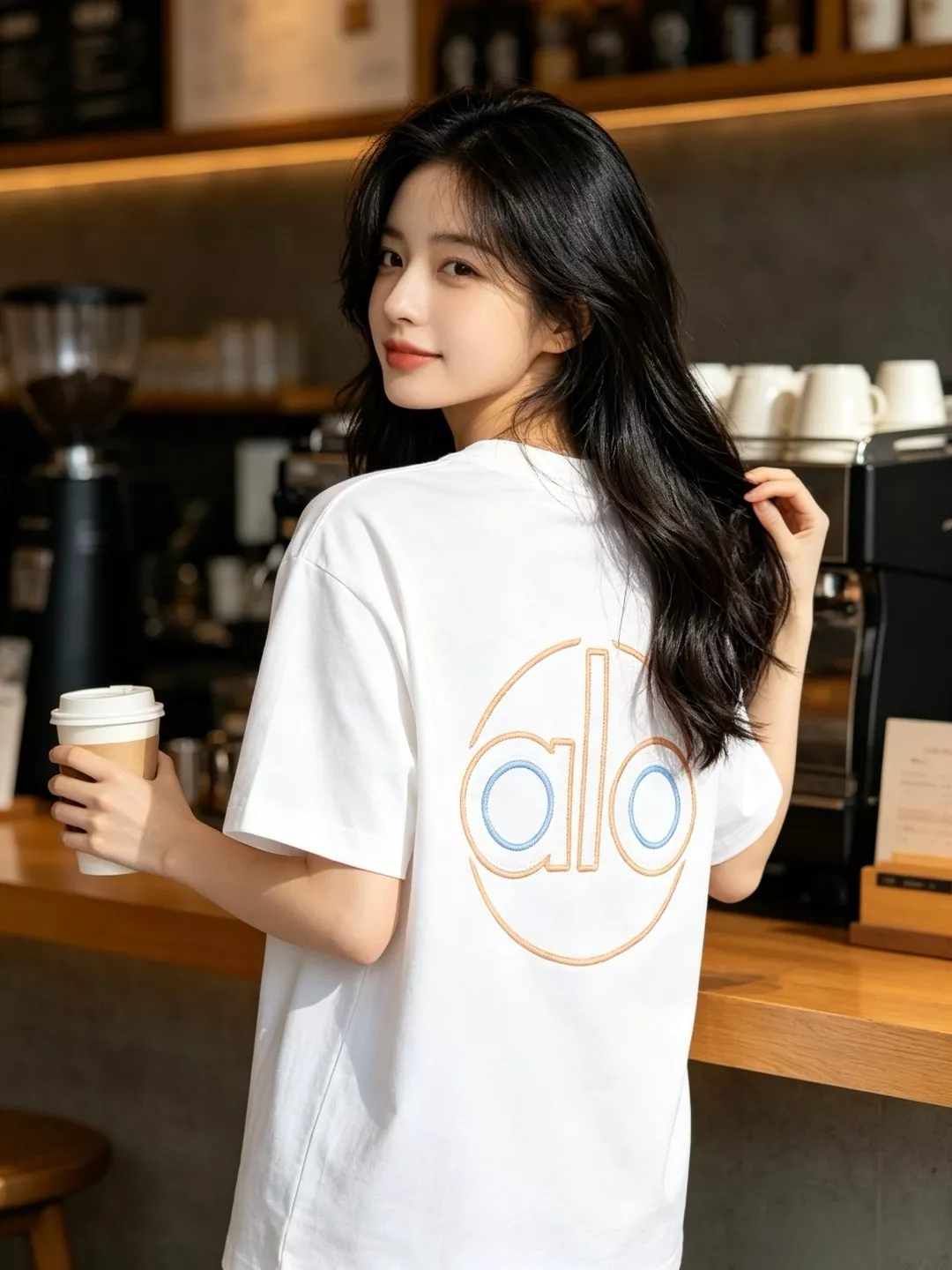 알로요가 배색 링 자수 더블 로고 반소매 티셔츠 상세 이미지 12