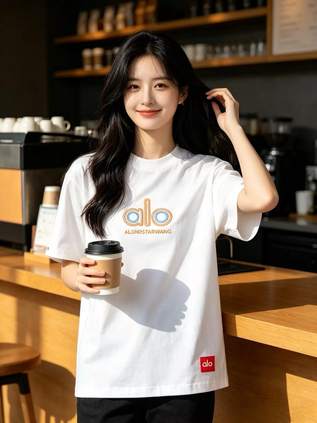 알로요가 배색 링 자수 더블 로고 반소매 티셔츠 상세 이미지 11