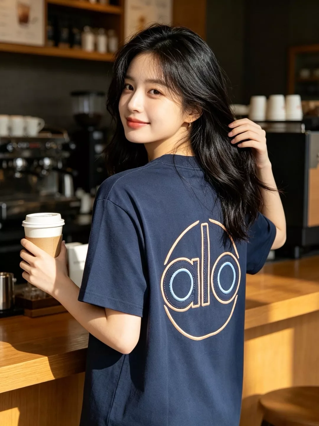 알로요가 배색 링 자수 앞뒤 로고 반소매 티셔츠 상세 이미지 14