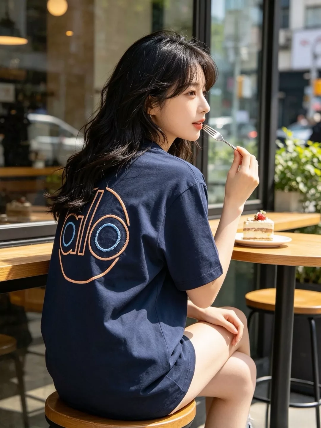 알로요가 배색 링 자수 앞뒤 로고 반소매 티셔츠 상세 이미지 13