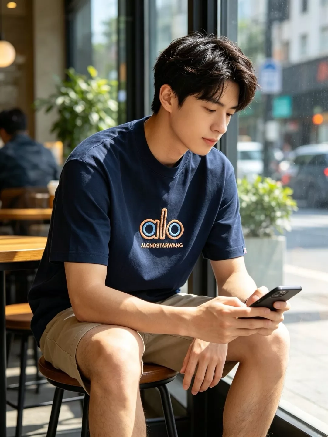 알로요가 배색 링 자수 앞뒤 로고 반소매 티셔츠 상세 이미지 17