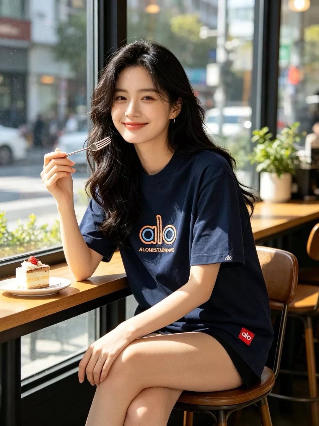 알로요가 배색 링 자수 앞뒤 로고 반소매 티셔츠 상세 이미지 12