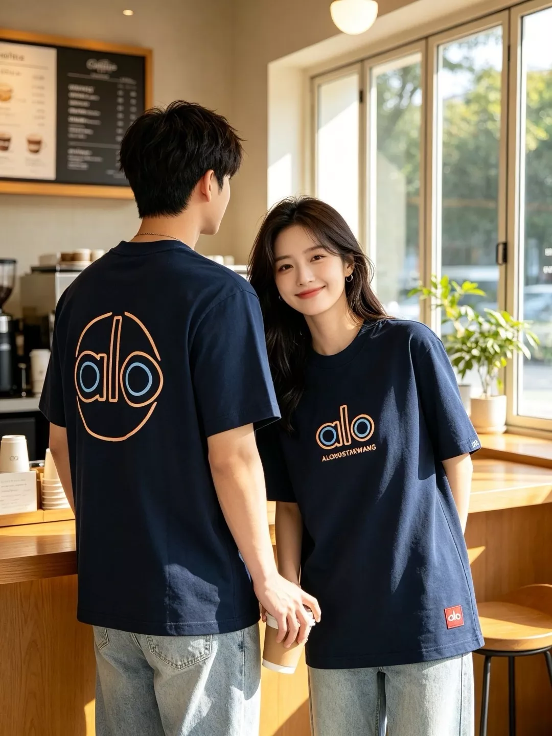 알로요가 배색 링 자수 앞뒤 로고 반소매 티셔츠 상세 이미지 15