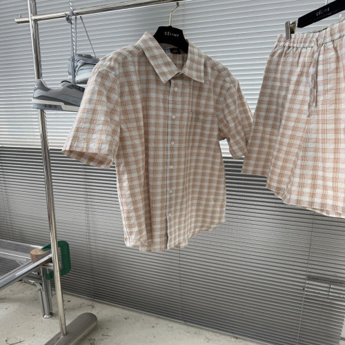 로에베 아나그램 패치 경량 체크 시어서커 셔츠 쇼츠 세트