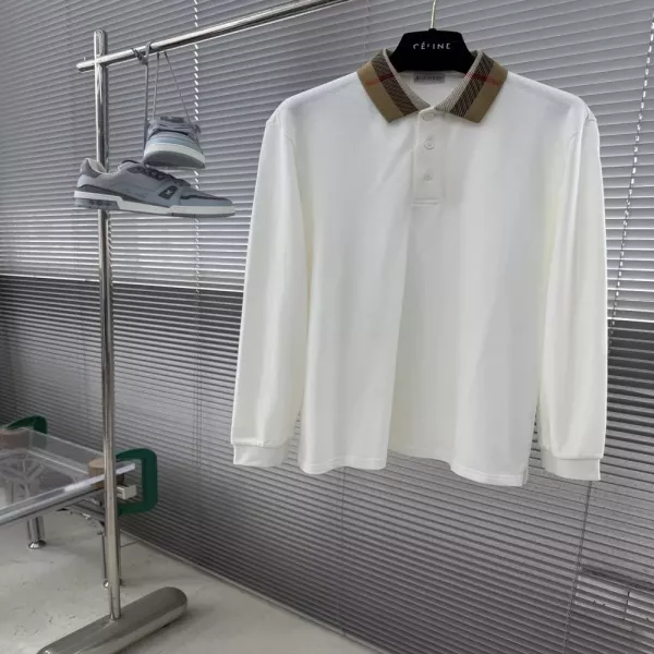 버버리 체크 배색 칼라 긴소매 폴로 티셔츠