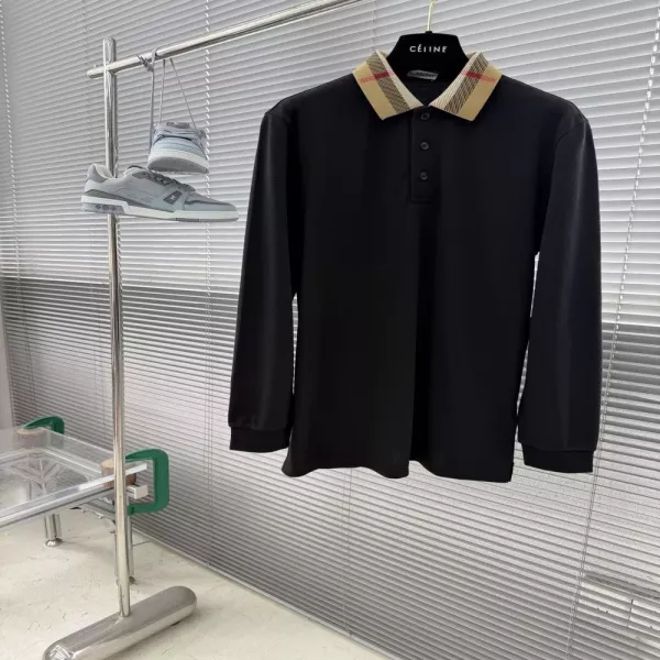 버버리 체크 배색 칼라 긴소매 폴로 티셔츠