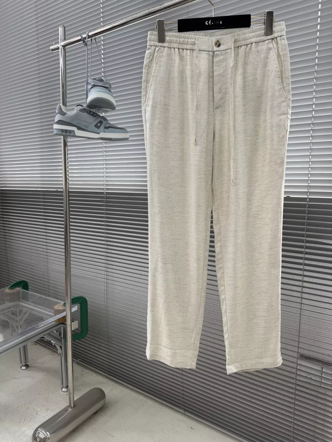 제냐 헤링본 텐셀 린넨 혼방 드로스트링 캐주얼 팬츠 상세 이미지 1