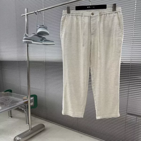 제냐 헤링본 텐셀 린넨 혼방 드로스트링 캐주얼 팬츠