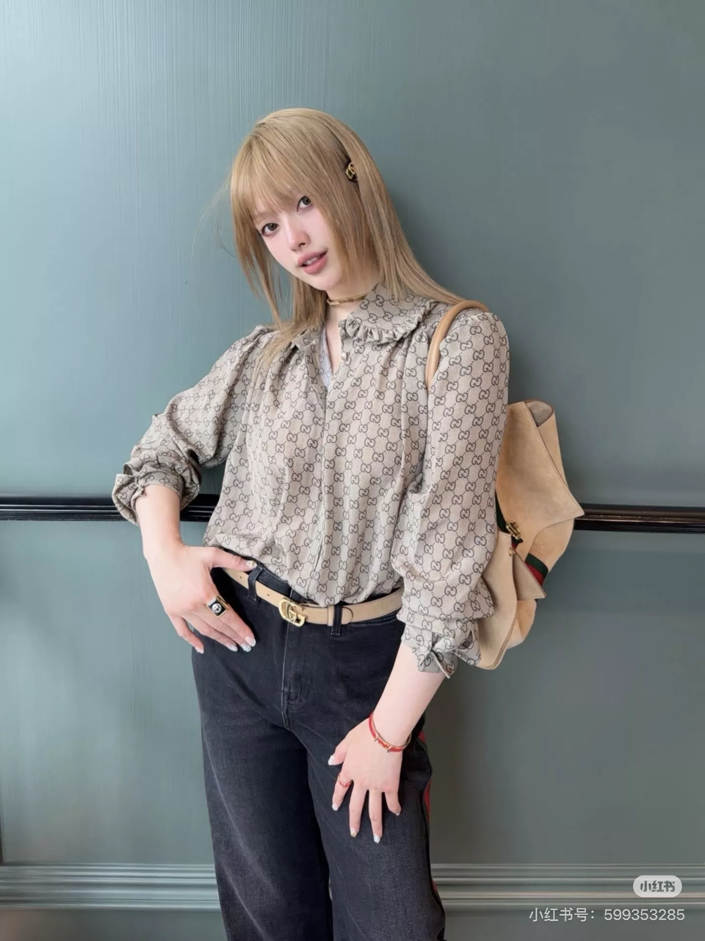 구찌 GG 자카드 프릴 칼라 루즈핏 긴소매 셔츠 상세 이미지 30
