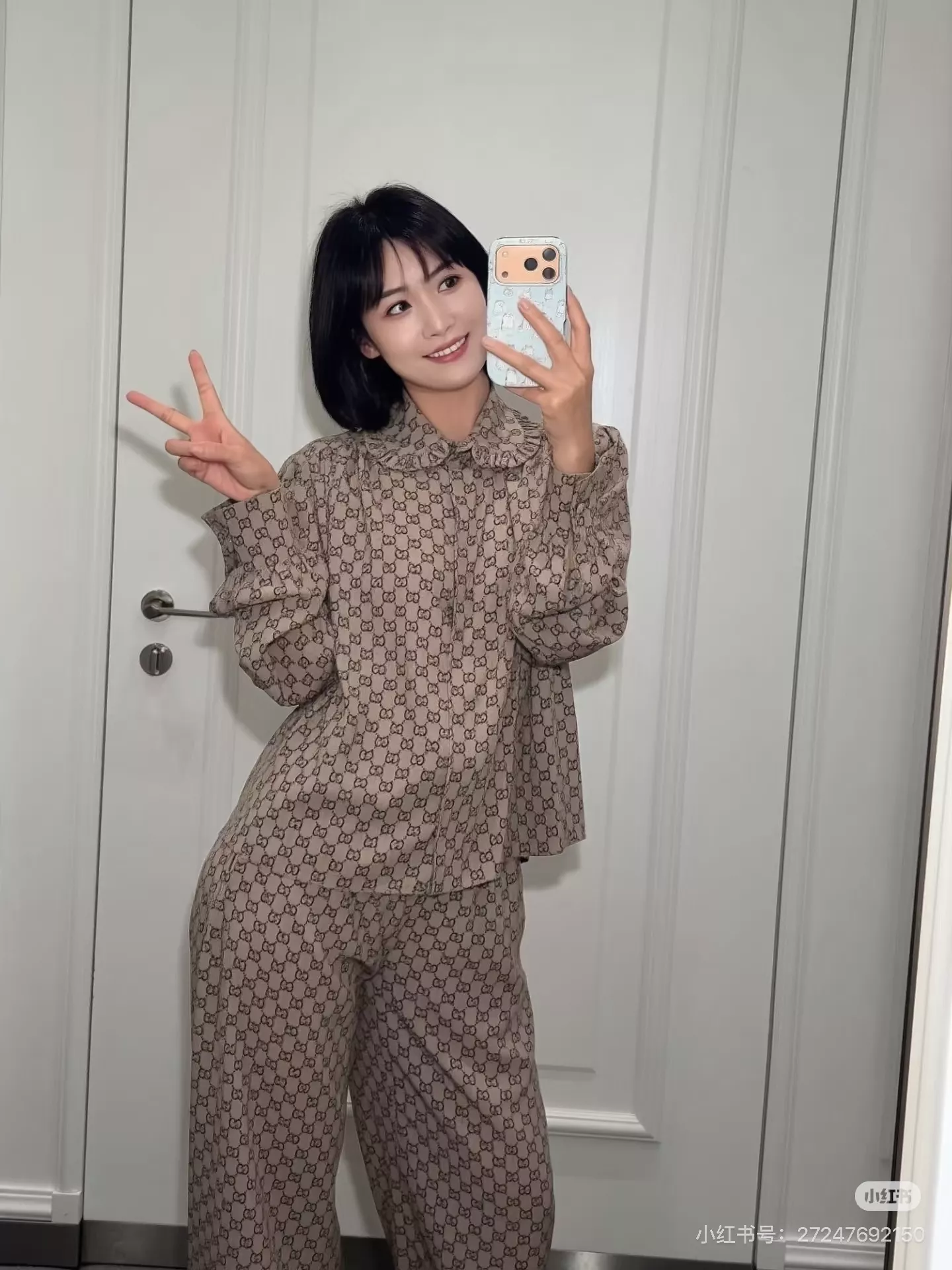 구찌 GG 자카드 프릴 칼라 루즈핏 긴소매 셔츠 상세 이미지 12