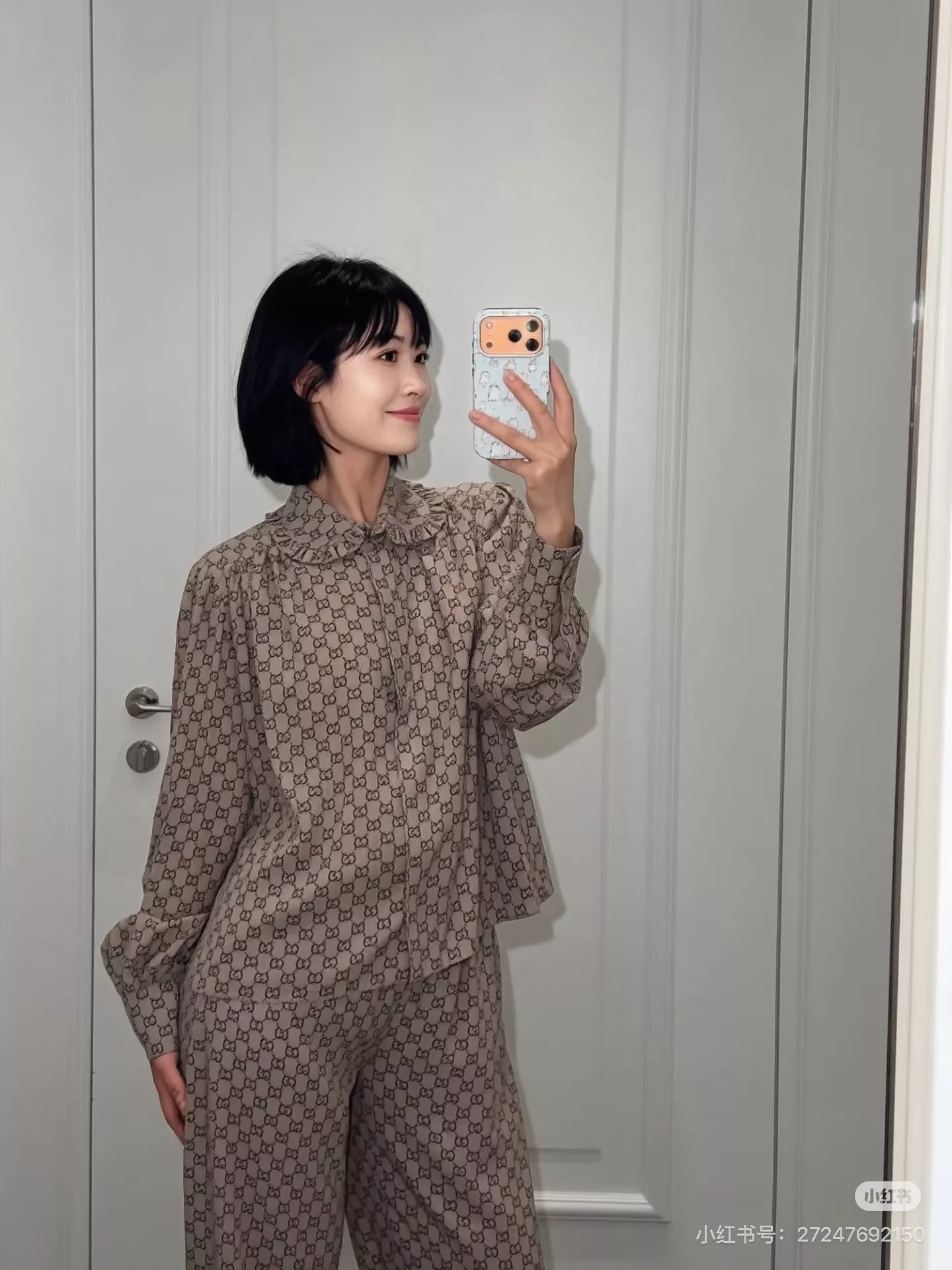 구찌 GG 자카드 프릴 칼라 루즈핏 긴소매 셔츠 상세 이미지 11