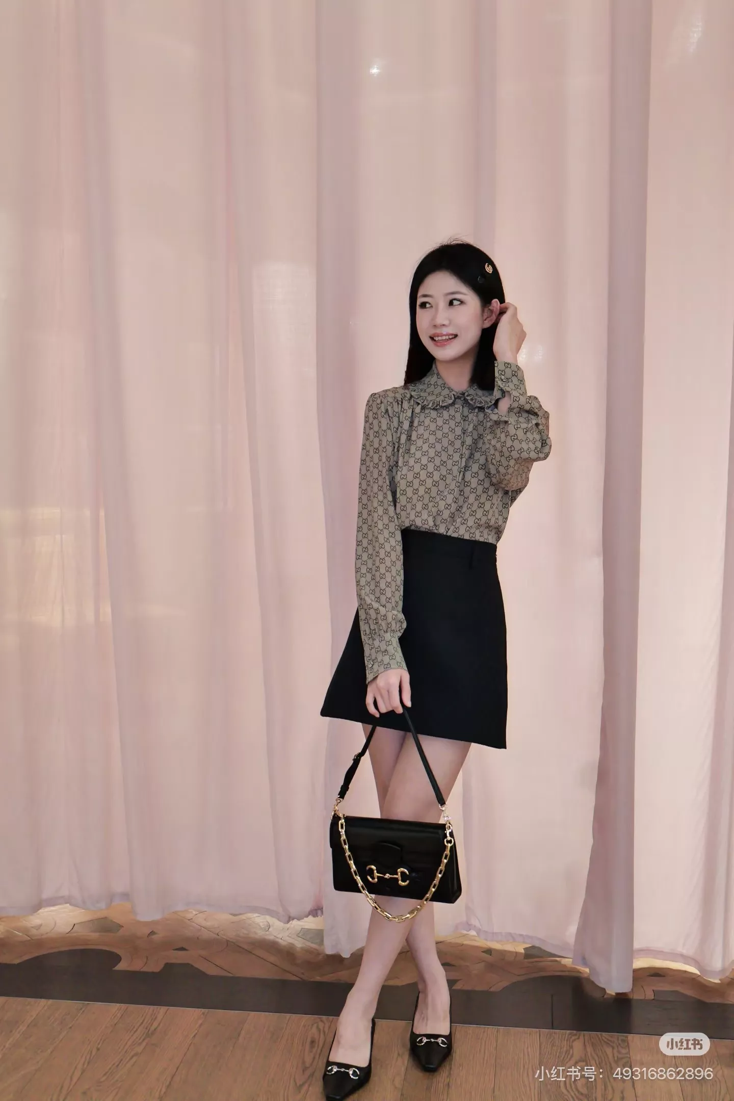 구찌 GG 자카드 프릴 칼라 루즈핏 긴소매 셔츠 상세 이미지 27