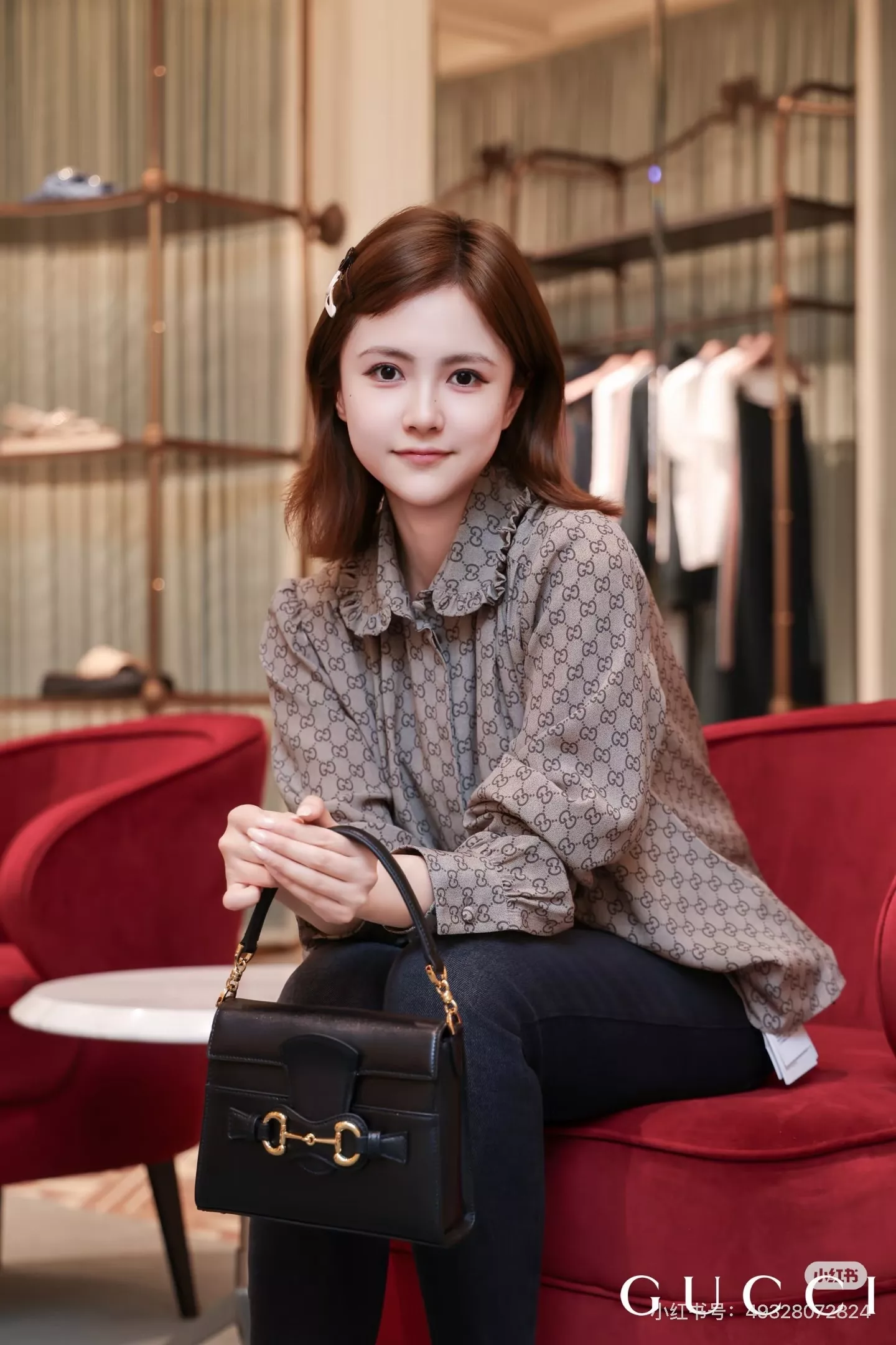 구찌 GG 자카드 프릴 칼라 루즈핏 긴소매 셔츠 상세 이미지 19