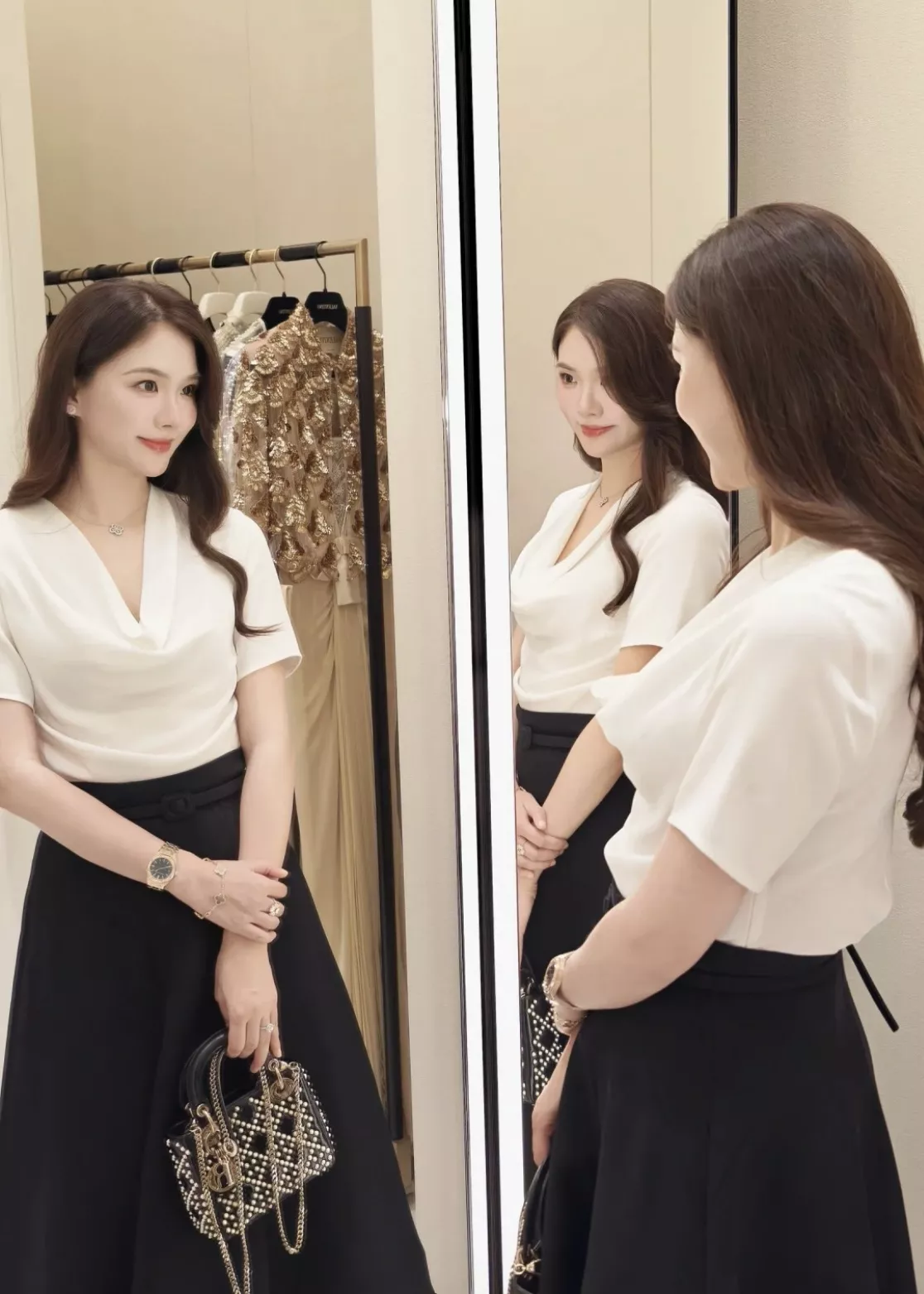 디올 드레이프 넥 루즈핏 반소매 티셔츠 상세 이미지 21