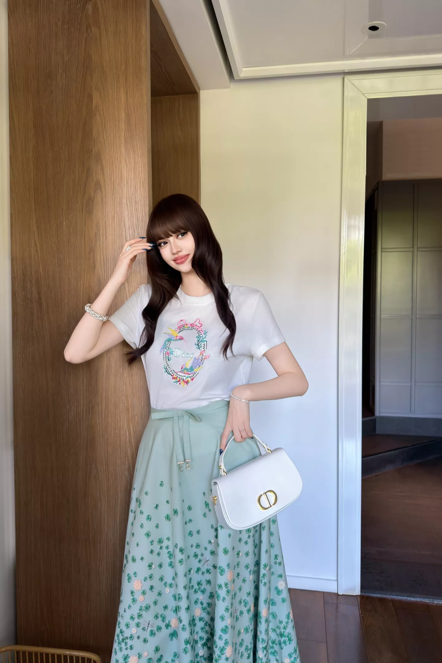 디올 리프 프린트 하이웨이스트 A라인 롱 스커트 상세 이미지 29