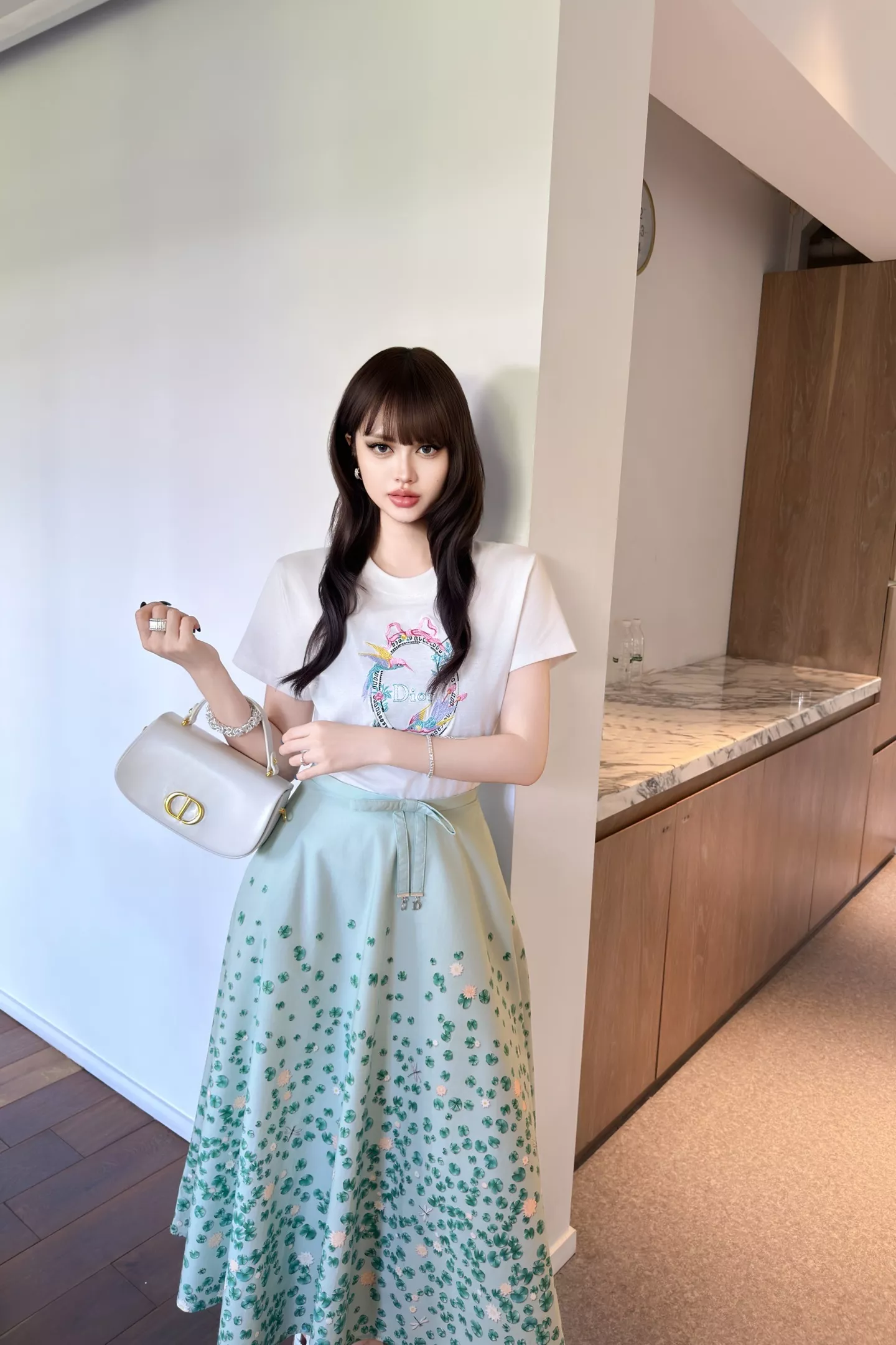 디올 리프 프린트 하이웨이스트 A라인 롱 스커트 상세 이미지 31