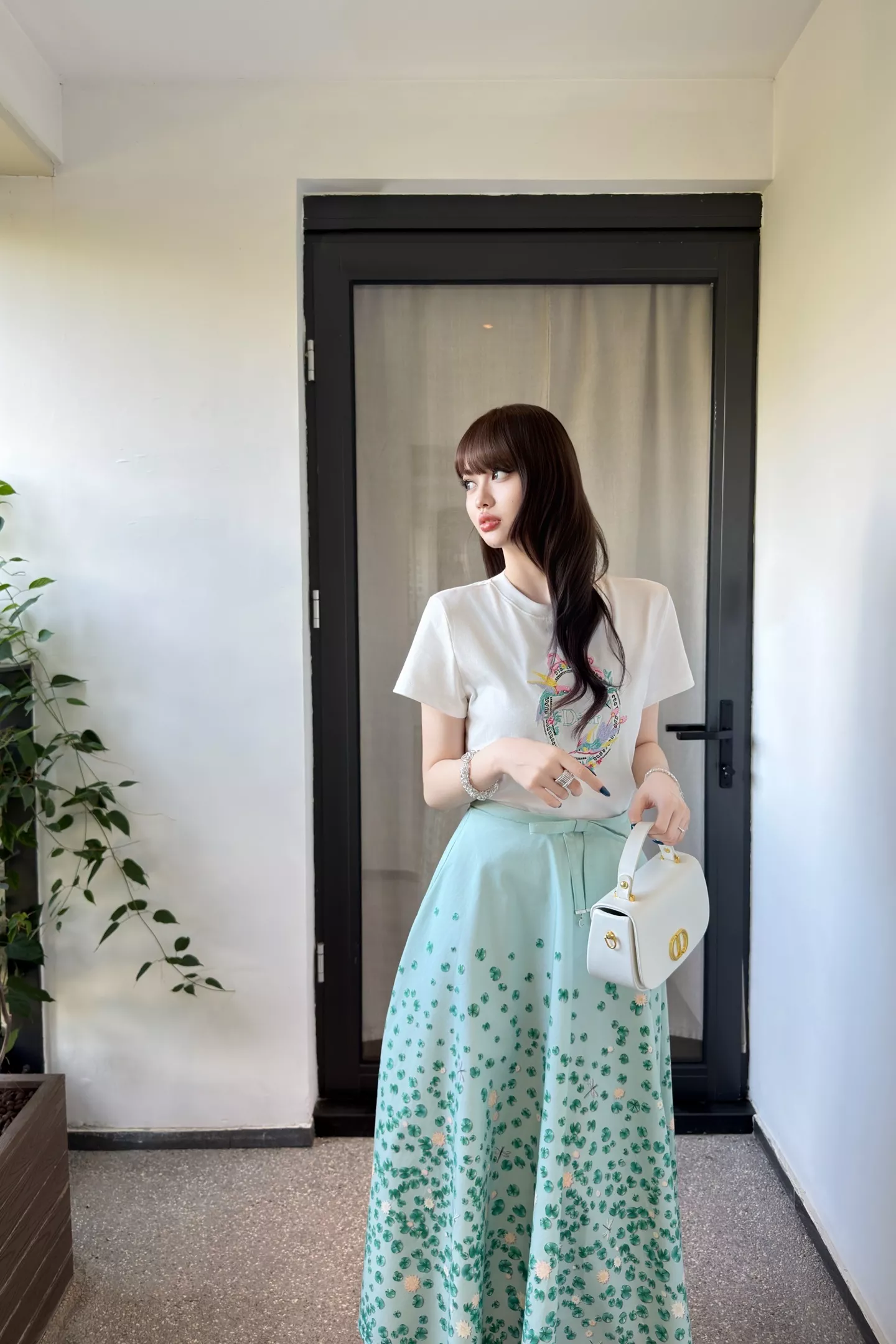 디올 리프 프린트 하이웨이스트 A라인 롱 스커트 상세 이미지 36