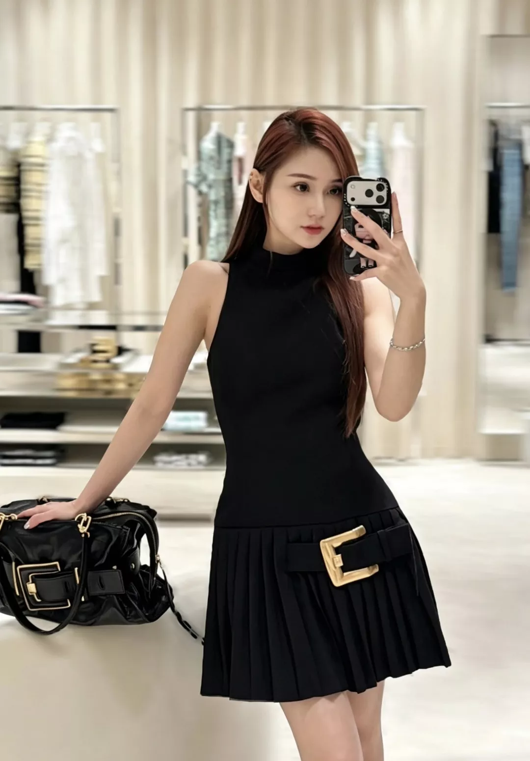 발망 슬림핏 플리츠 민소매 미니 원피스 상세 이미지 11