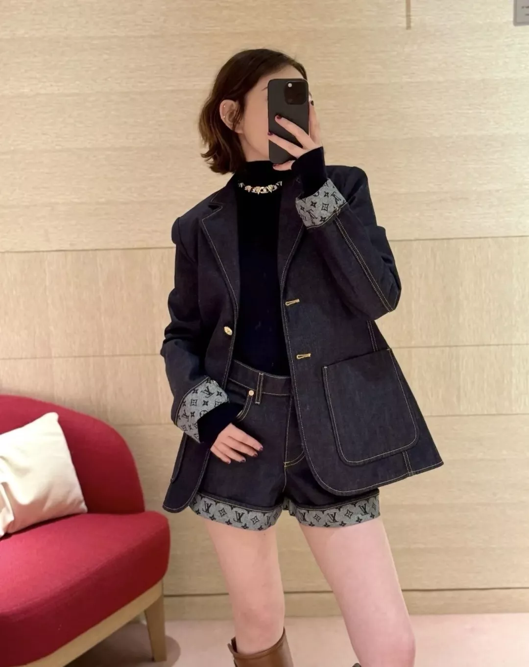 루이비통 레터 자카드 데님 코튼 정장 재킷 상세 이미지 13