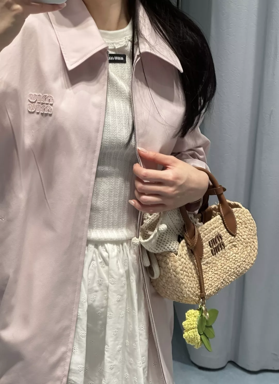 미우미우 긴소매 지퍼 핑크 숏 재킷 상세 이미지 23