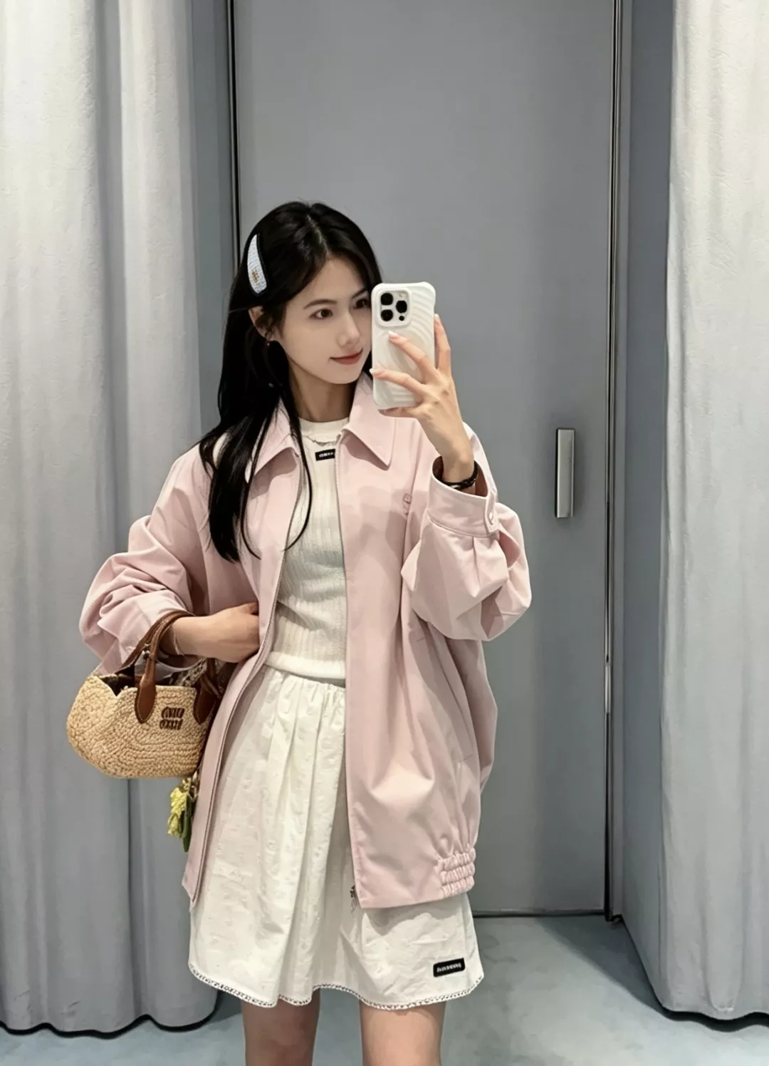 미우미우 긴소매 지퍼 핑크 숏 재킷 상세 이미지 22
