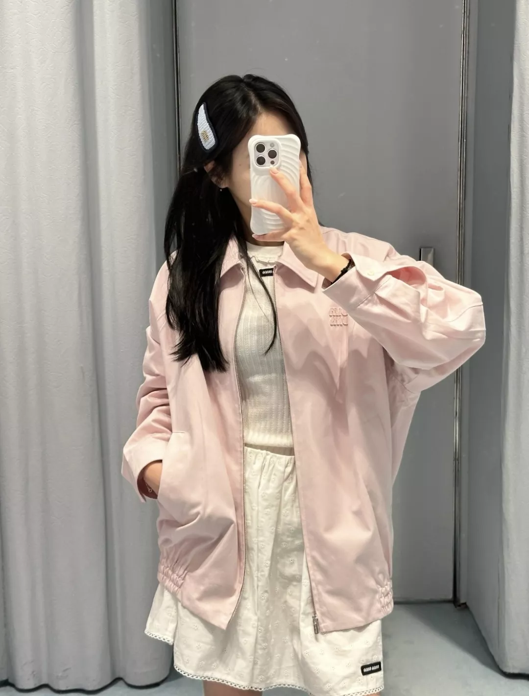 미우미우 긴소매 지퍼 핑크 숏 재킷 상세 이미지 20