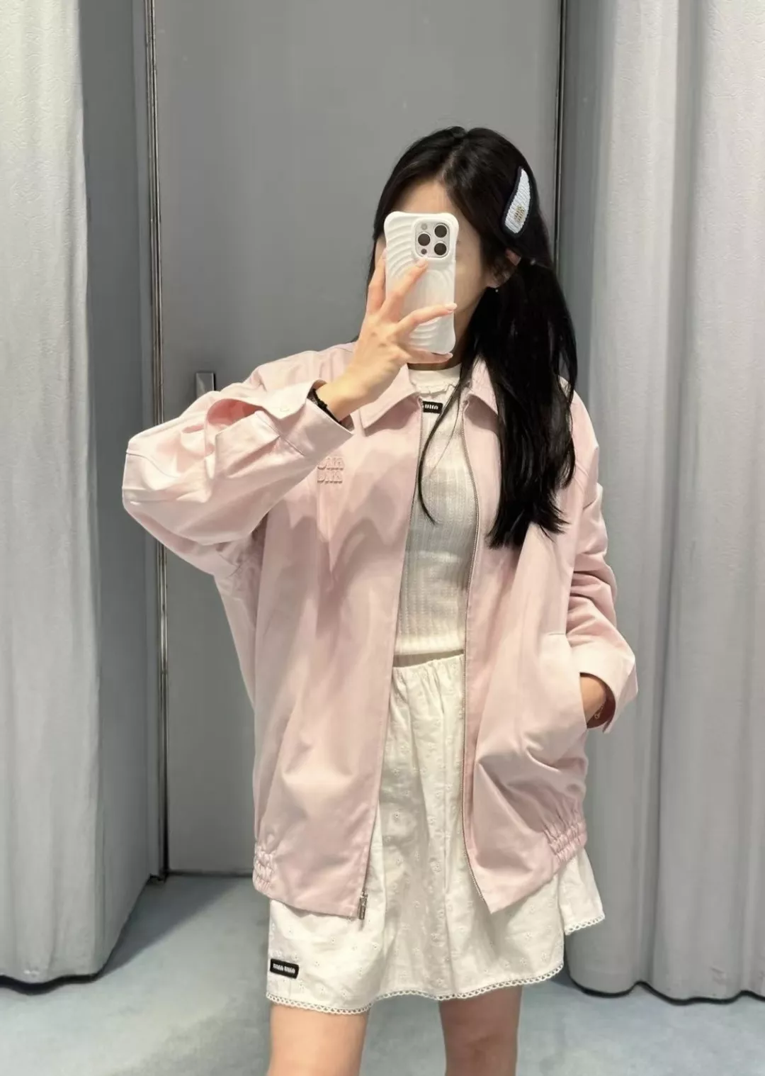 미우미우 긴소매 지퍼 핑크 숏 재킷 상세 이미지 16