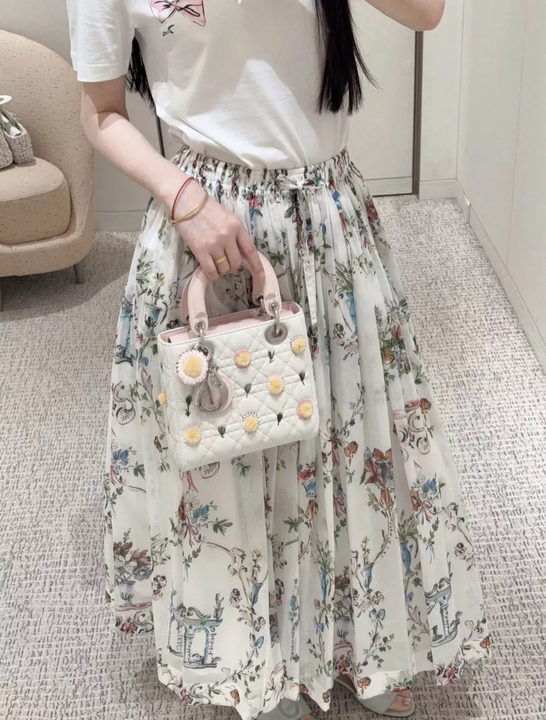 디올 플라워 프린트 코튼 플레어 롱 스커트 상세 이미지 14