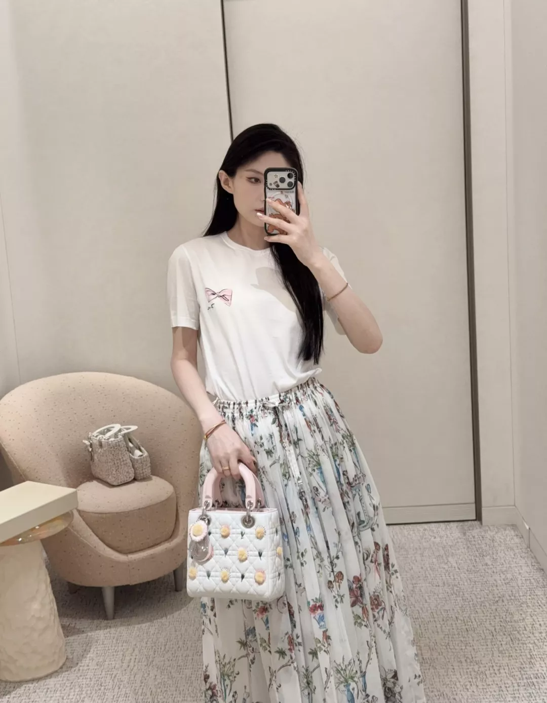디올 플라워 프린트 코튼 플레어 롱 스커트 상세 이미지 11