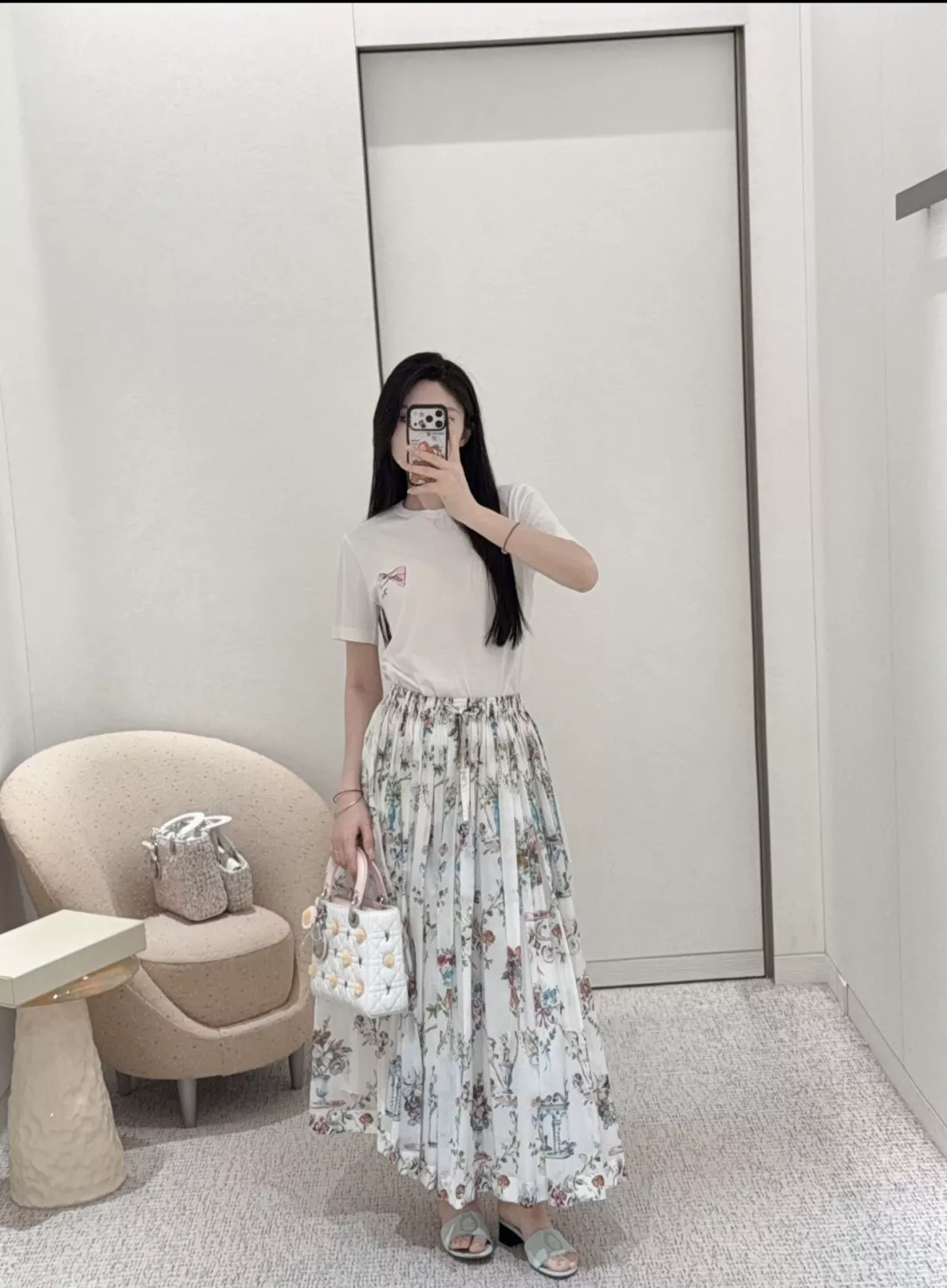 디올 플라워 프린트 코튼 플레어 롱 스커트 상세 이미지 12
