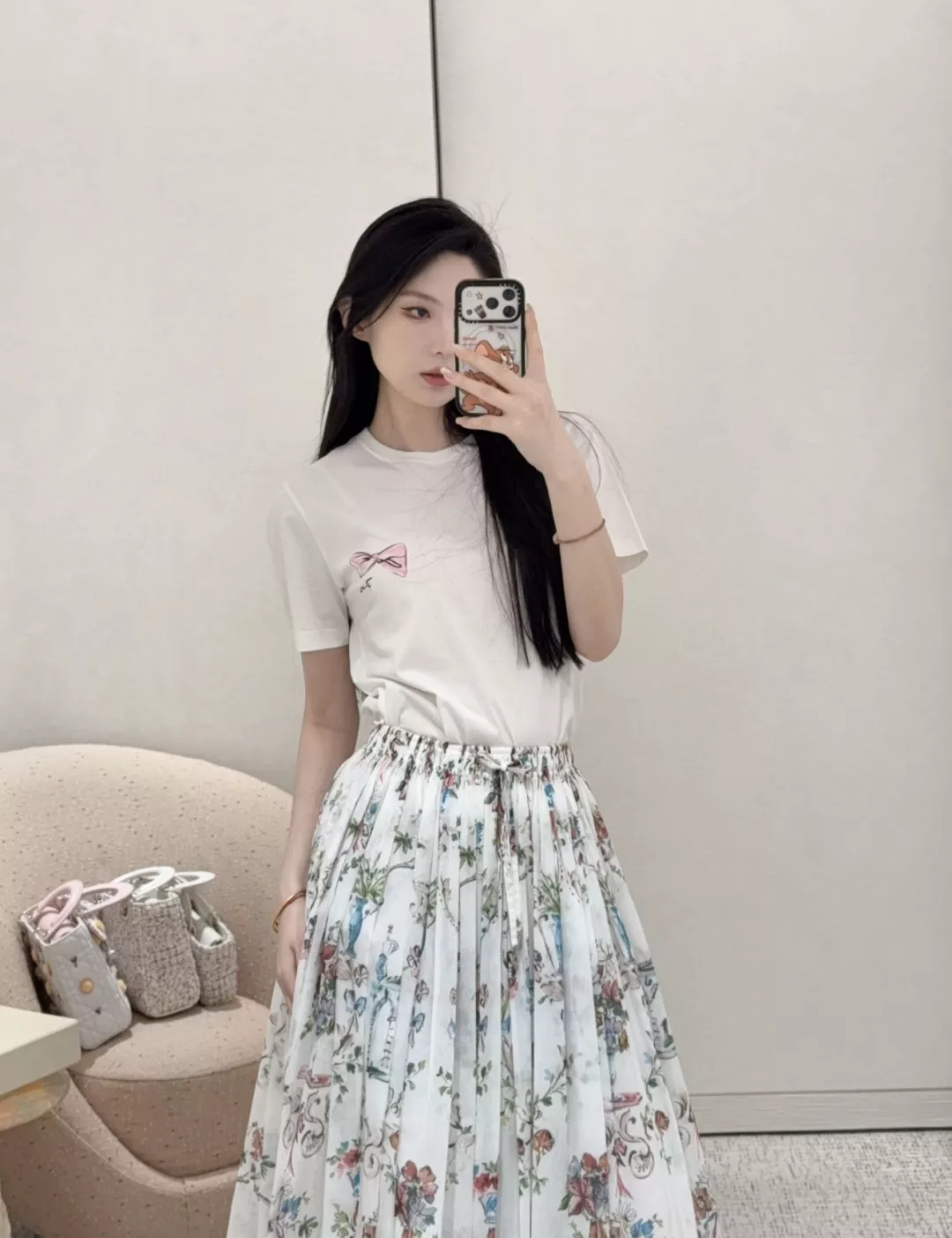 디올 플라워 프린트 코튼 플레어 롱 스커트 상세 이미지 13