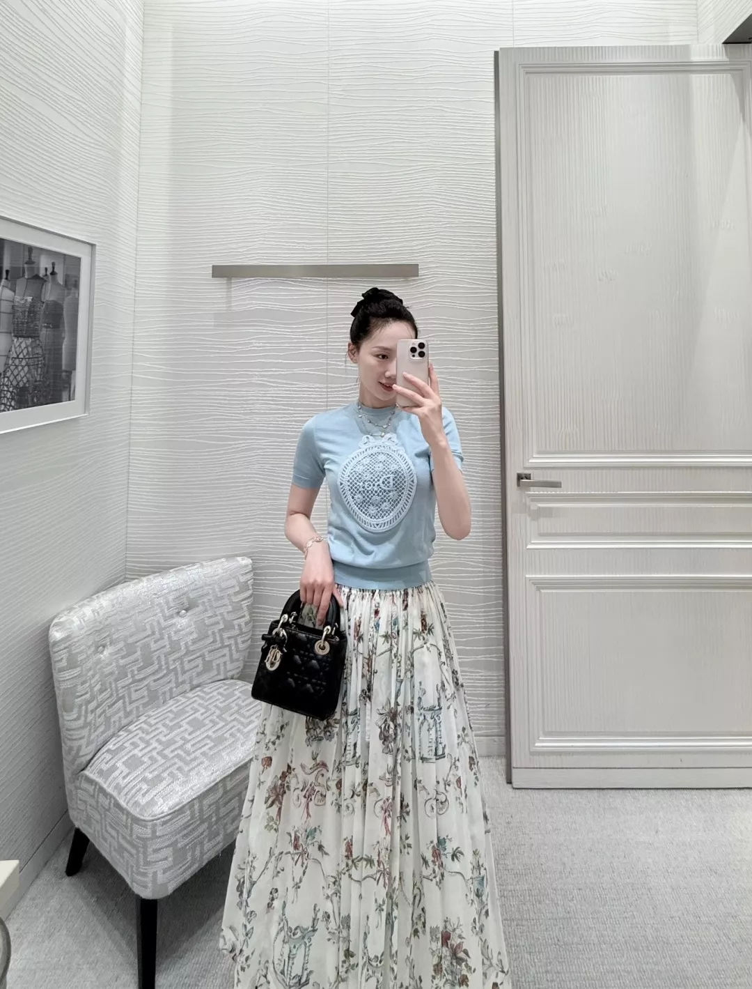 디올 플라워 프린트 코튼 플레어 롱 스커트 상세 이미지 15