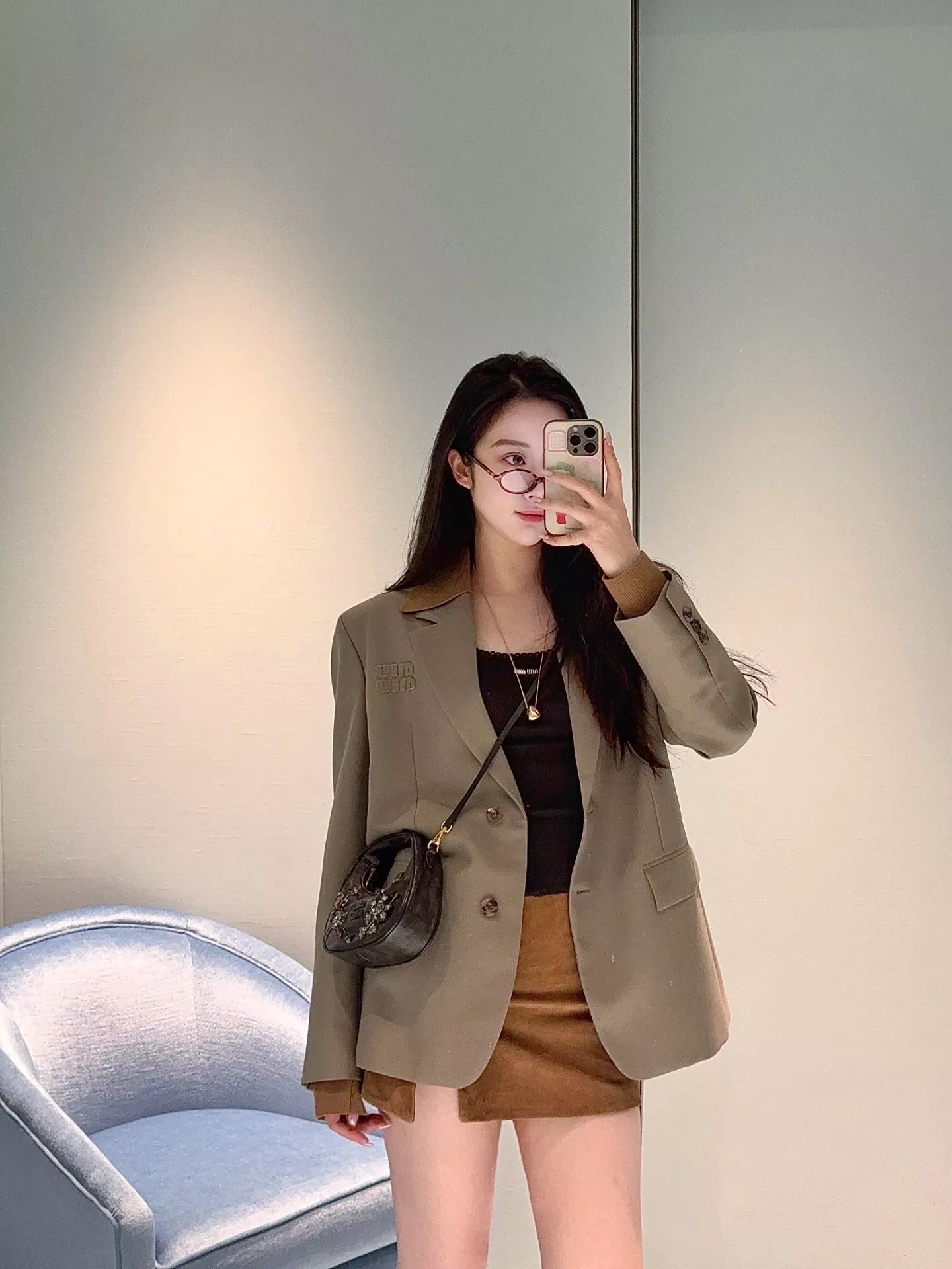 미우미우 울 혼방 싱글 버튼 정장 재킷 상세 이미지 13