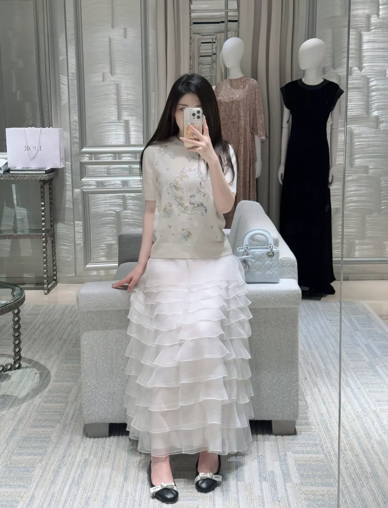 디올 레이어드 오간자 롱 스커트 상세 이미지 12