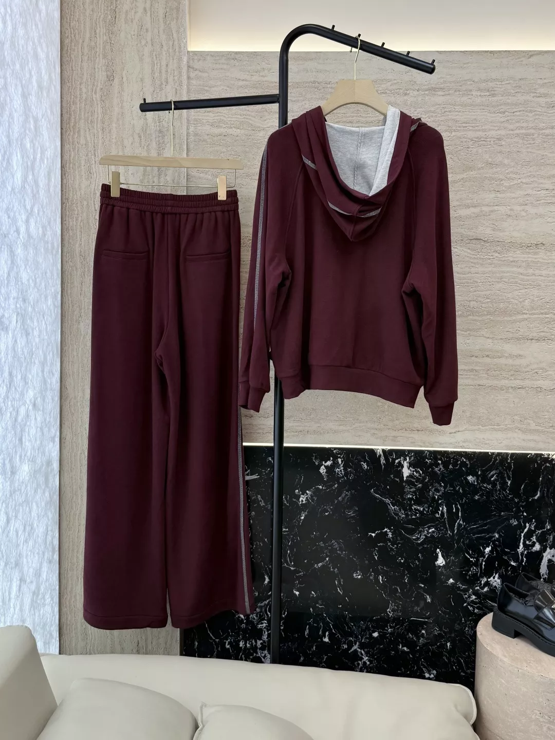 브루넬로쿠치넬리 체인 장식 기모 집업 재킷 와이드 팬츠 세트 상세 이미지 2