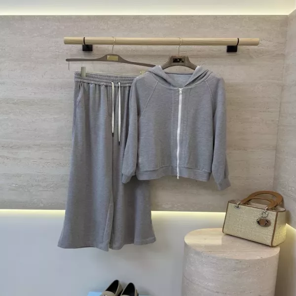 브루넬로쿠치넬리 체인 장식 기모 집업 재킷 와이드 팬츠 세트