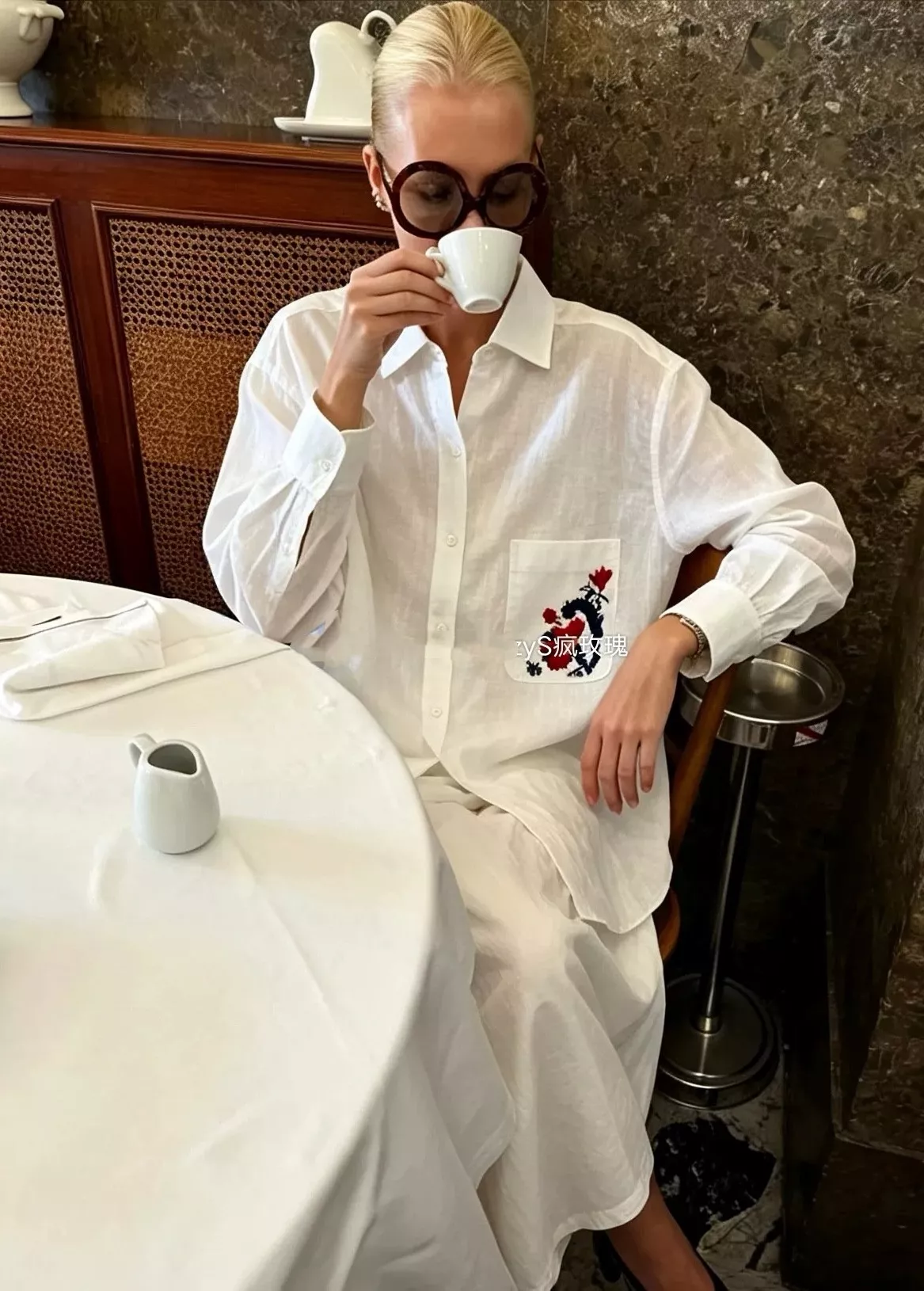 로로피아나 플라워 자수 린넨 긴소매 셔츠 상세 이미지 19