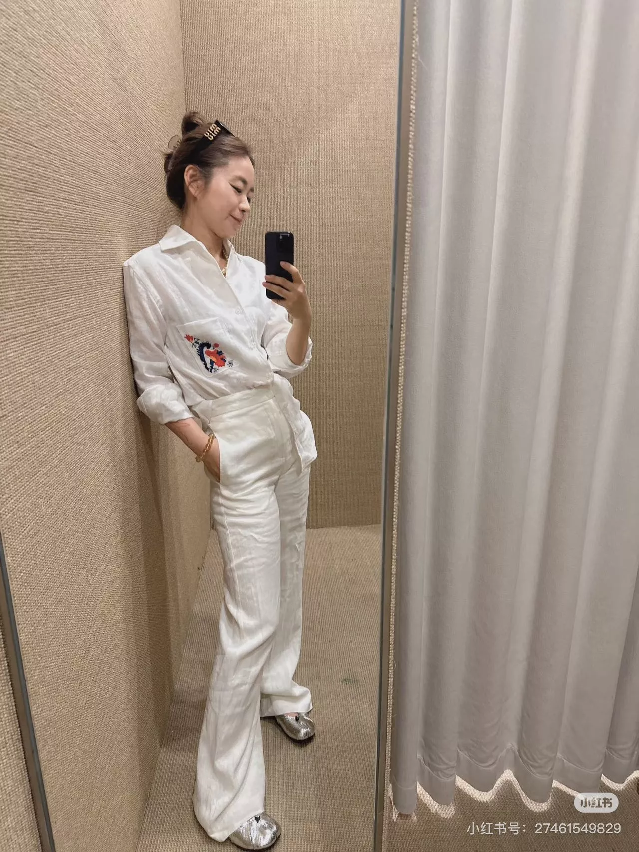로로피아나 플라워 자수 린넨 긴소매 셔츠 상세 이미지 31