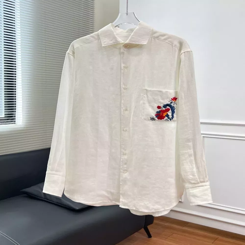 로로피아나 플라워 자수 린넨 긴소매 셔츠