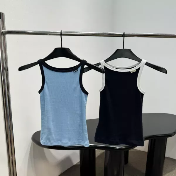 프라다 배색 리브드 슬림핏 탱크탑