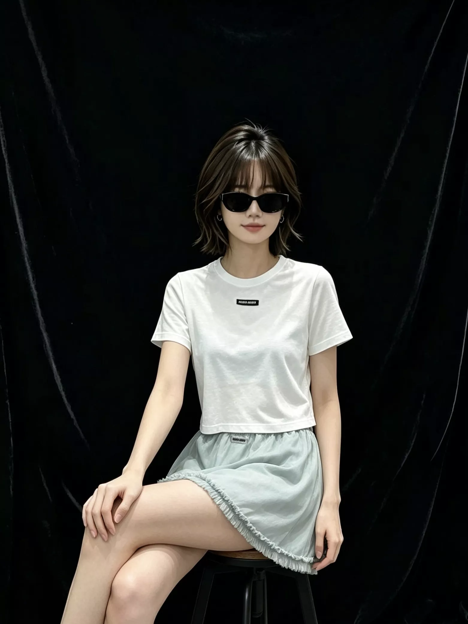 미우미우 실크 레이스 밑단 A라인 미니 스커트 상세 이미지 13
