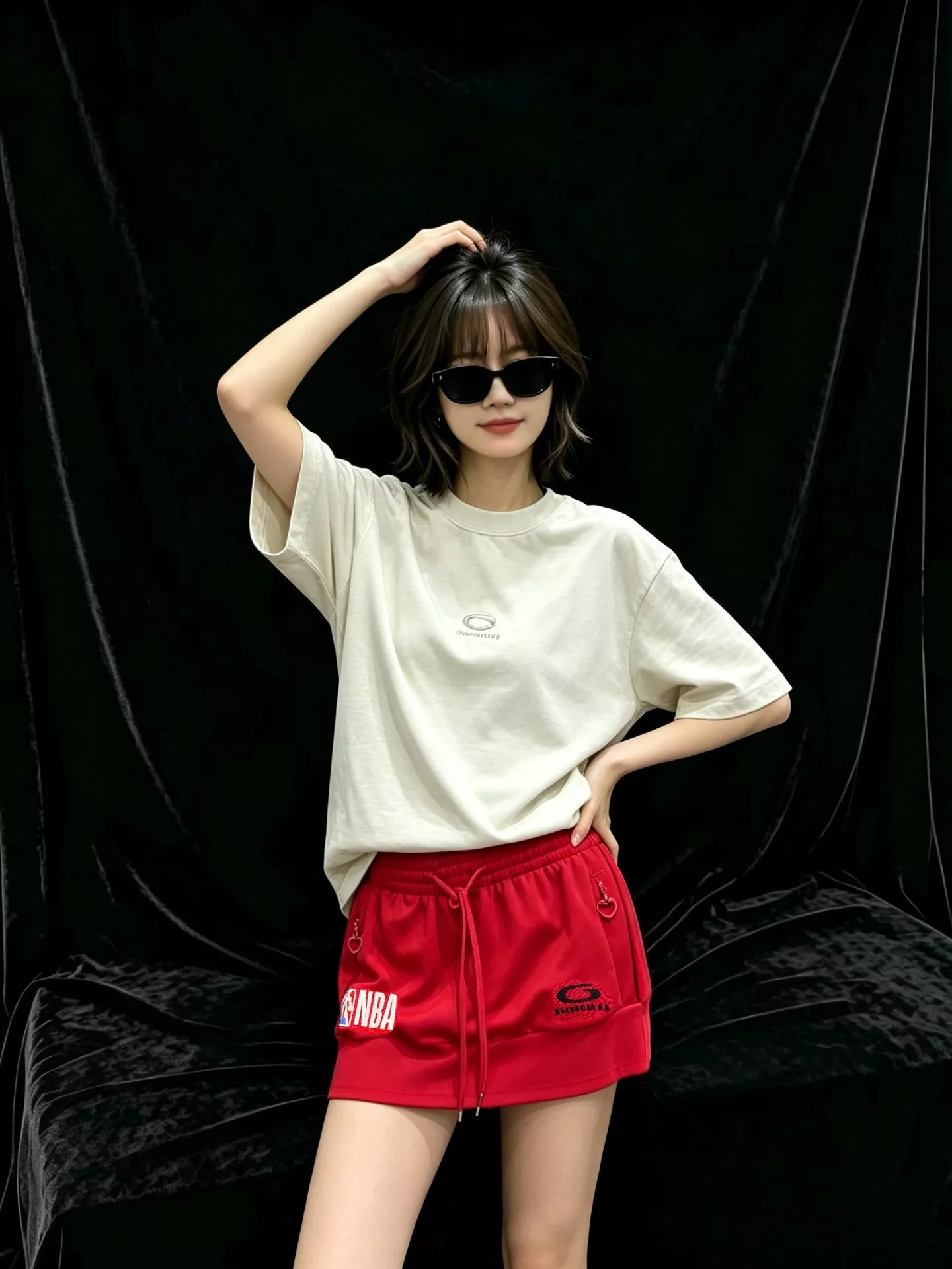 발렌시아가 NBA 아트 자수 셔링 미니 스커트 상세 이미지 11