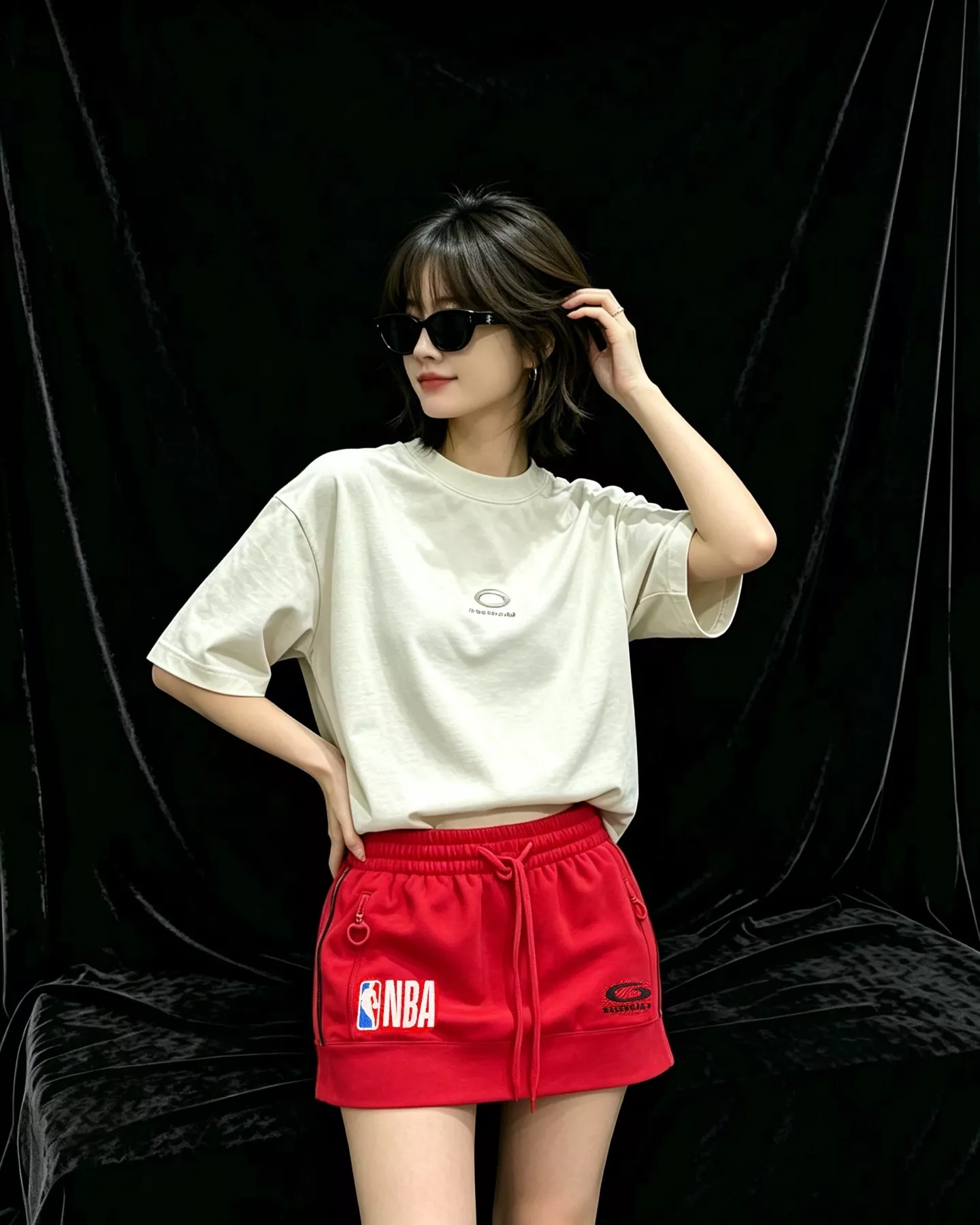 발렌시아가 NBA 아트 자수 셔링 미니 스커트 상세 이미지 12