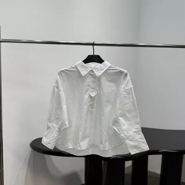 셀린느 펀칭 자수 코튼 긴소매 셔츠