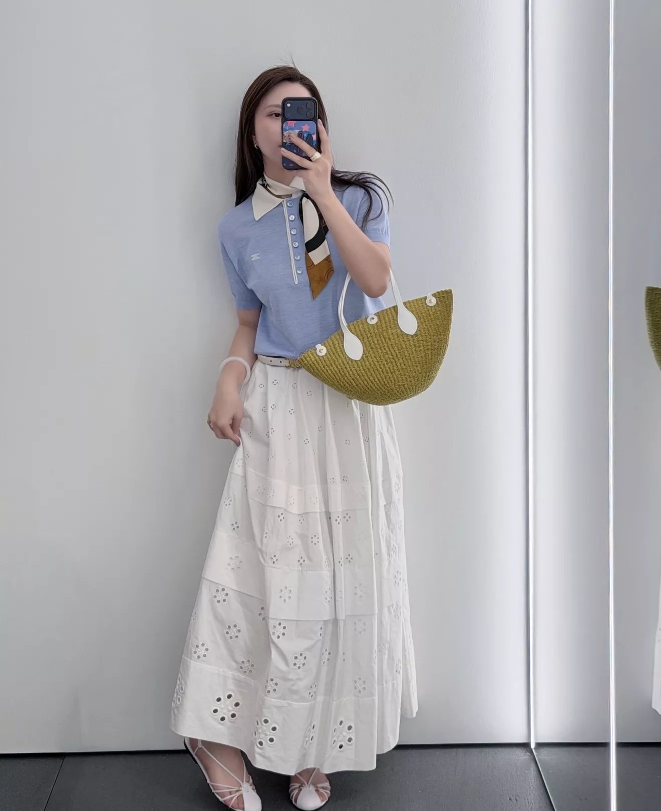 셀린느 자수 펀칭 레이어드 A라인 롱 스커트 상세 이미지 12