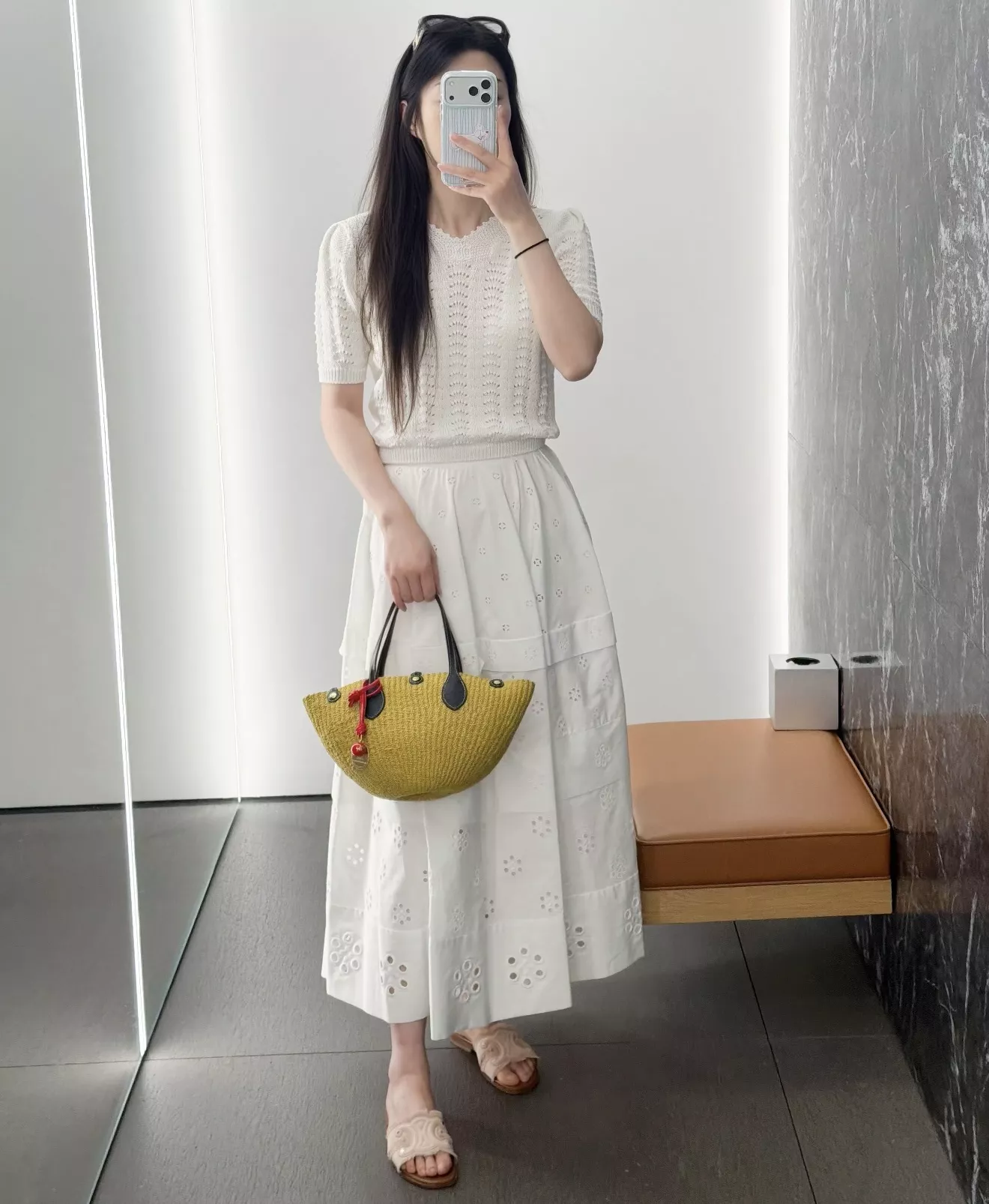 셀린느 자수 펀칭 레이어드 A라인 롱 스커트 상세 이미지 18