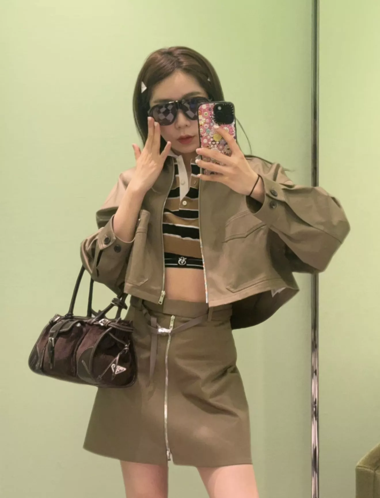 프라다 코튼 저지 벨트 포인트 투웨이 지퍼 미니 스커트 상세 이미지 11